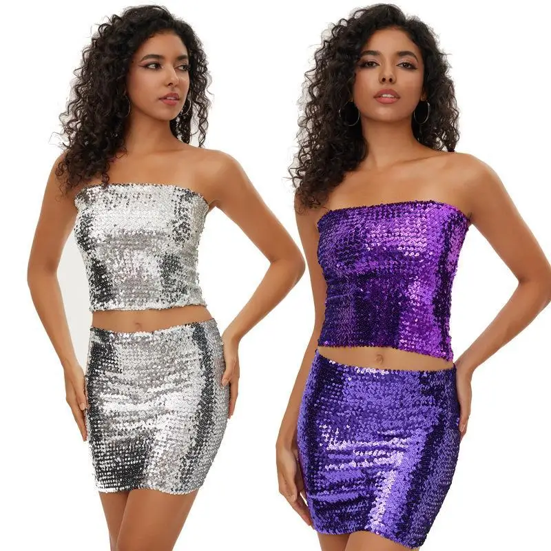 

Belly Dance Skirt Sequined Stretch Show Suits Sexy Beaded Top Costume Halloween