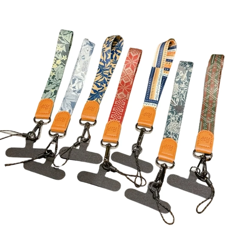 

D5BB Fashion Leaves Canvas Phone Lanyard Strong Not Loss Security Holder Gift