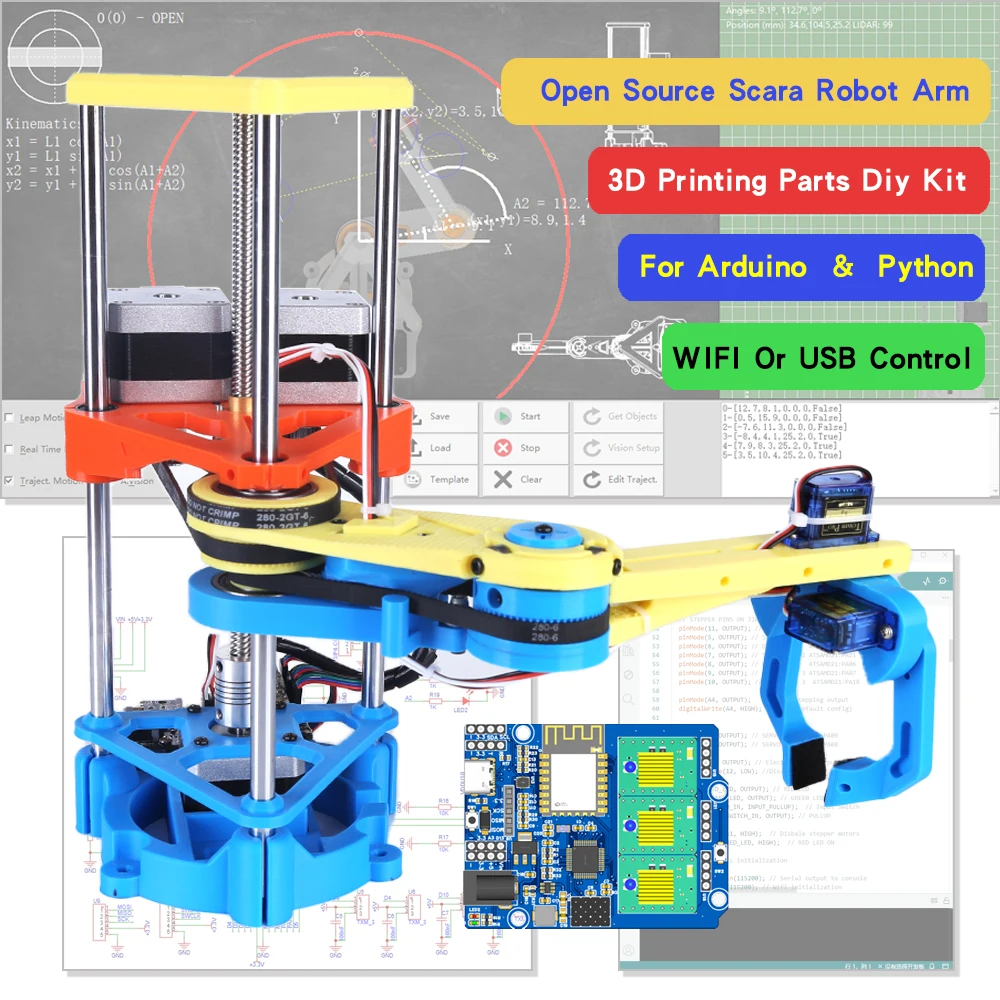 Multi Axis Scara Robot Arm 3D Printing Manipulator Model for UNO Zero Robot DIY Kit with Stepper Motor Claw Pyhton Programmable