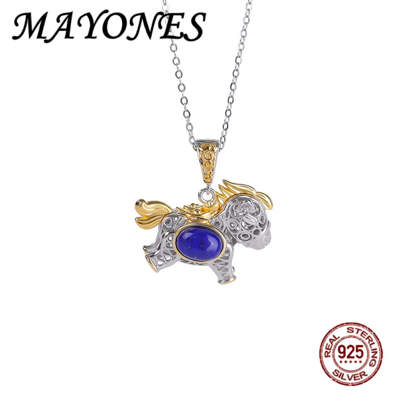 

New S925 Pure Silver Natural Lapis Lazuli Hollowed Out Fashionable Personalized Horse Pendant For Men And Women as a Gift