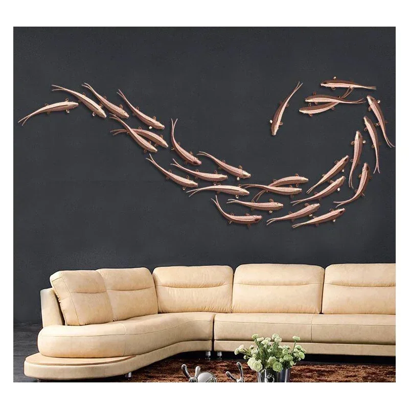 9PCS Luxury Emboss 3D Wall Sticker Fishes Resin Crafts Wall Decoration Restaurant Home Livingroom Sofa Background Mural Ornament