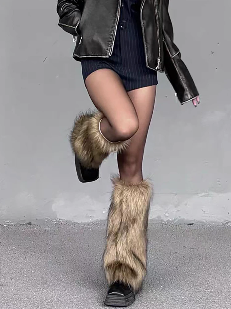 Stockings Women's Simple Thickened Warm Velvet Calf Socks Autumn and Winter Brown Imitation Fur Leg Shaping Fashion All-Matching