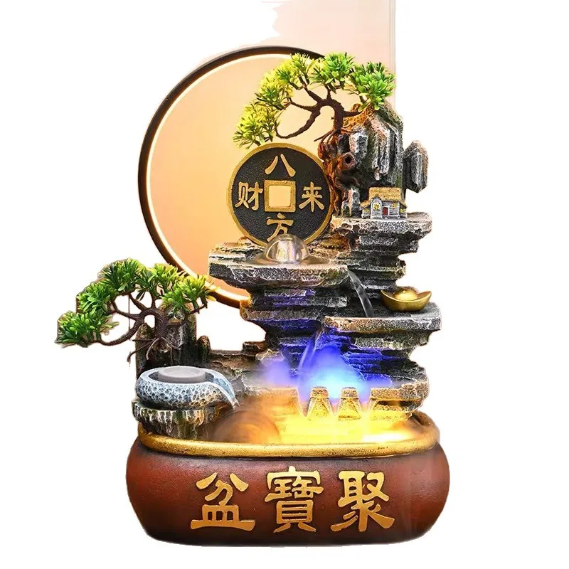 New Chinese feng shui wheel fountain tabletop rockery flowing water humidifier opening gift ornaments