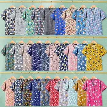 Tierklinik Tierarzt Arbeits uniformen Frauen Krankens ch wester Zubehör Tier gedruckt Krankenhaus Arzt Pflege T-Shirt medizinische Peelings Kleidung Tops