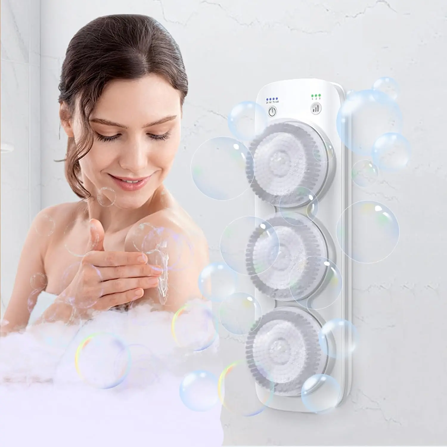 Electric Body Brush Back Scrubber, Wall-Mounted Body Brush with Soft Bristles, Rechargable Body Shower Brush for Cleansing