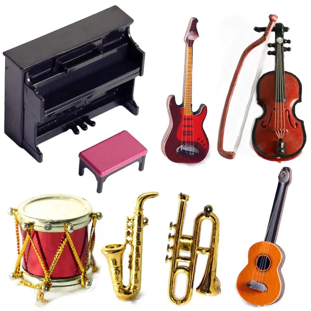 Craft Music Bar Drum Microphone Saxophone Trumpet  Musical Instruments Miniature Violin Guitar Piano Model