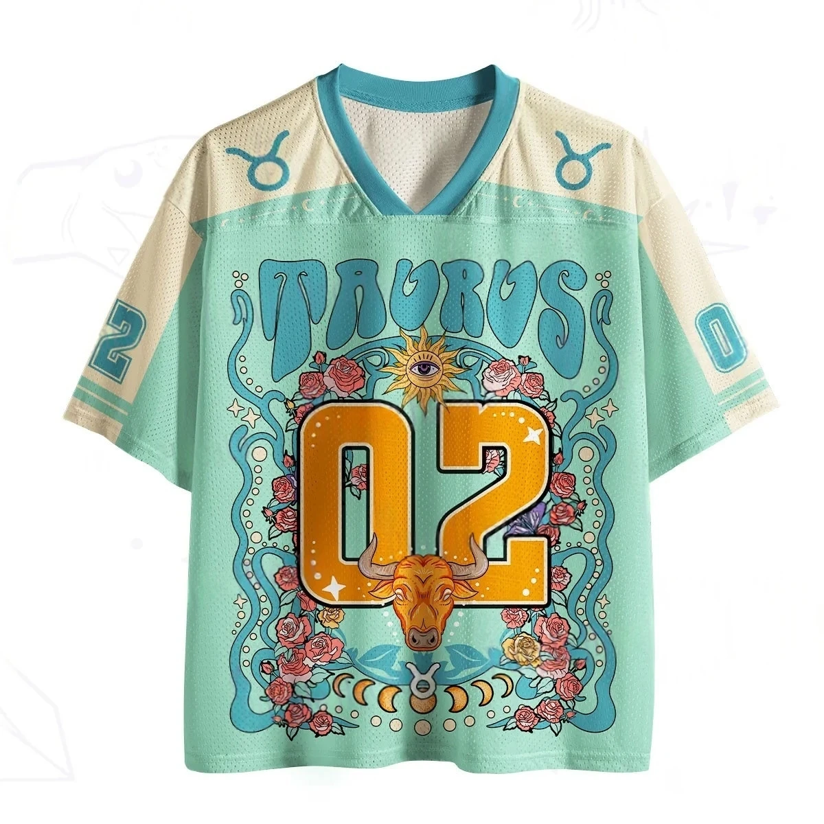 12 Constellation Tarot Printed V-neck Mesh T-shirt Extra Large Street Clothing Adult and Children's Universal Short Sleeve Top