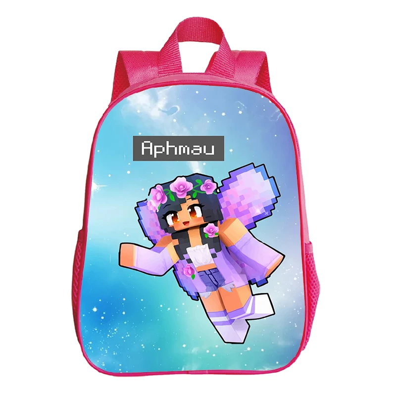 Aphmau-mochila rosa de dibujos animados para niños y niñas, morral escolar impermeable de 12 pulgadas para guardería, regalo