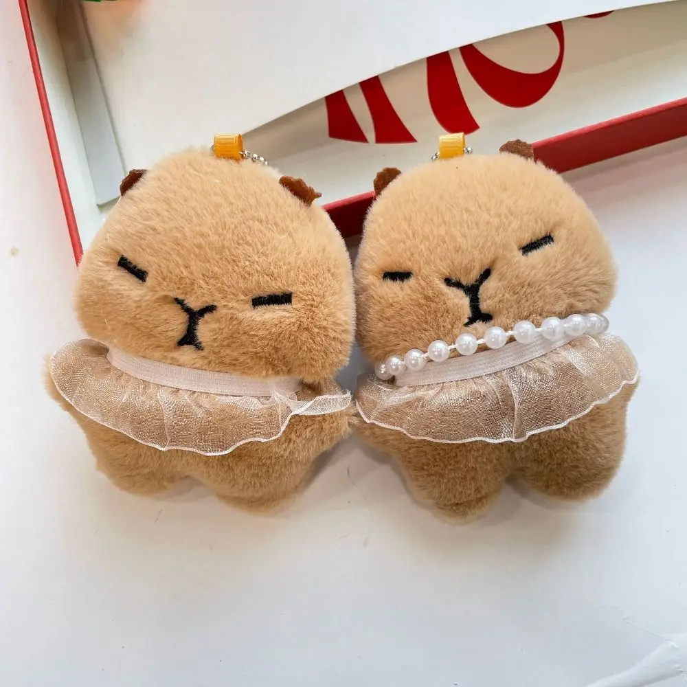 Cute Cartoon Tutu Capybara Keychain Plush Stuffed Toys Plush Doll Keychain Soft Guinea Pig Pendant Hanging Accessory