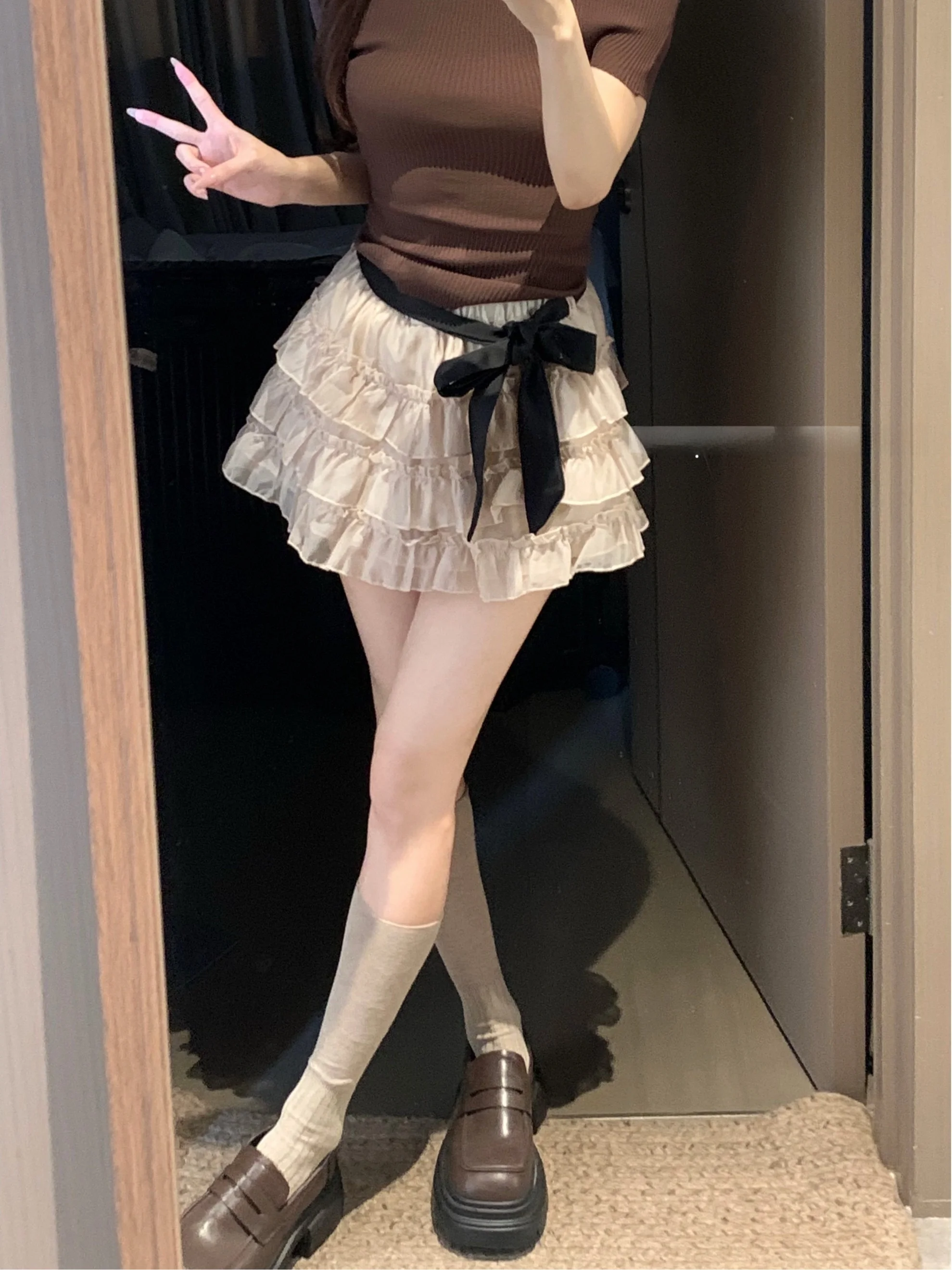 

Пышная юбка-тюль с узлом и высокой талией, А-силуэт, женская короткая юбка из полиэстера с защитой от просвечивания