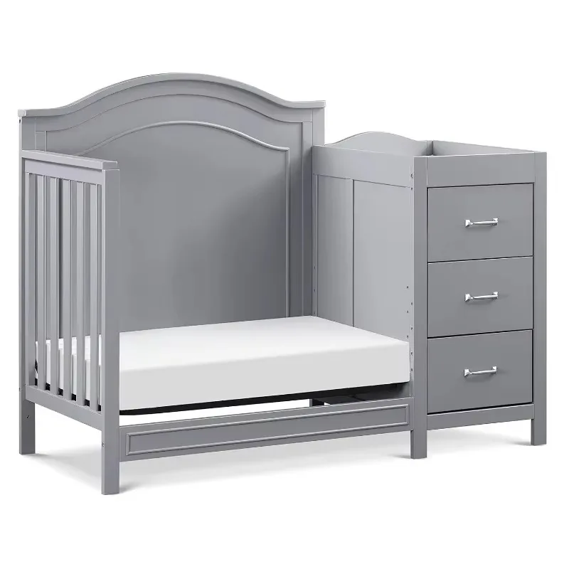 Charlie 4 em 1 Convertible Mini Crib, Changer em Grey Quarto Móveis