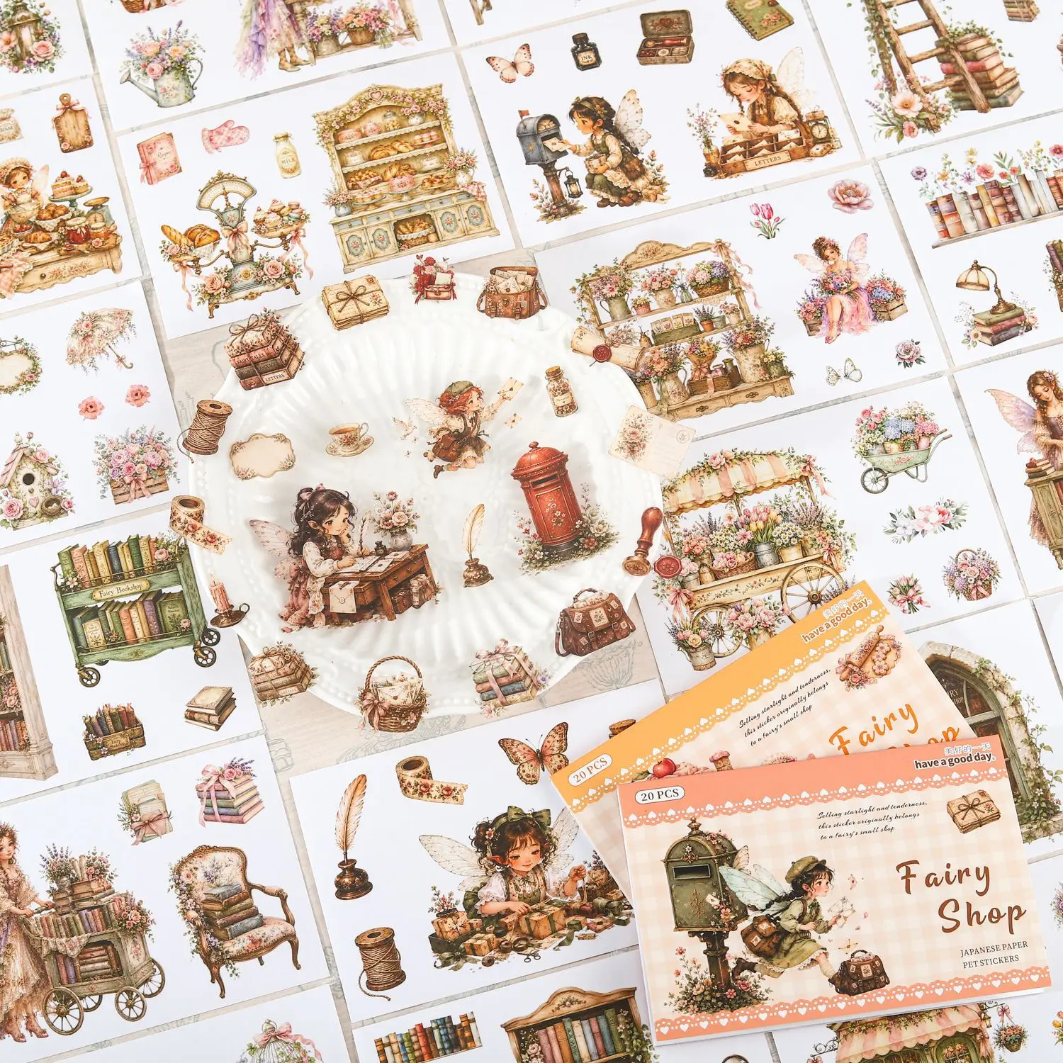 20pcs/1lot Kawaii Scrapbook Stickers Xiaomaxian's shop Junk Journal Gold Planner Stationery Sticker  Decorative