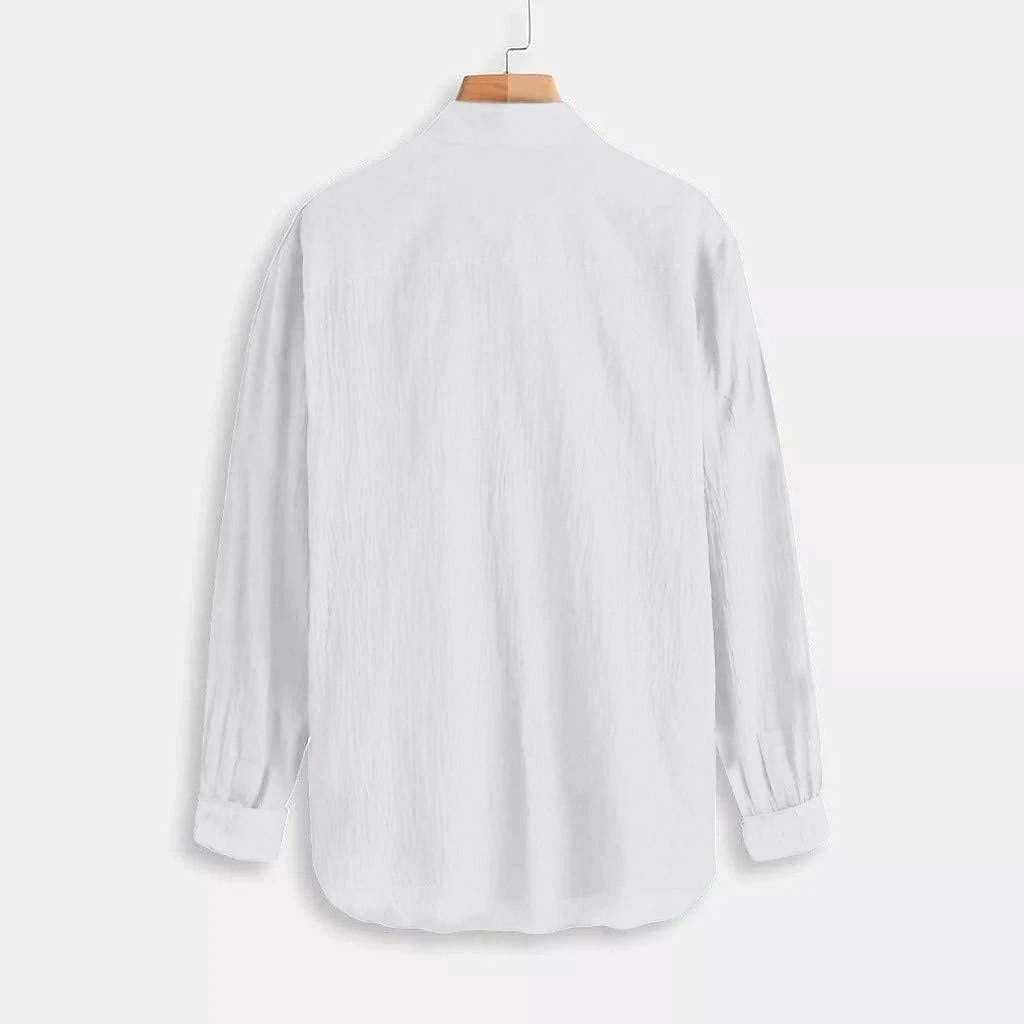 Hot selling men's long sleeved shirts in summer, solid color stand up collar, casual beach style