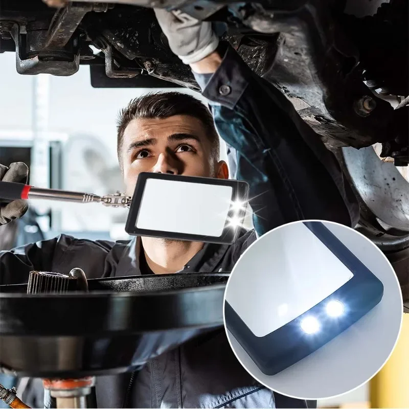 Black Undercar Inspection Universal Telescopic Folding Visitation Mirror LED Light Magnification Inspection Mirrors Cars Tools