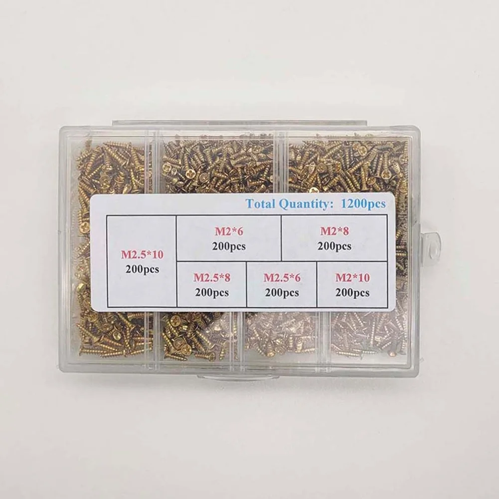 Self Tapping Screws For Phillips Type 1200pcs Carbon Steel Countersunk M2 M2.5 for Mini Electronic Casings Wooden Models