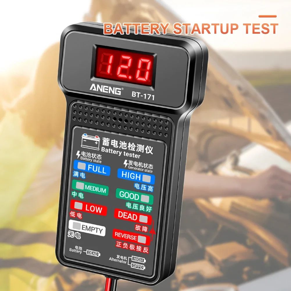 12V Car Battery Tester Portable Digital Battery Testing Device Electronic Alternator Tester for Vehicle Truck for SUV Automobile