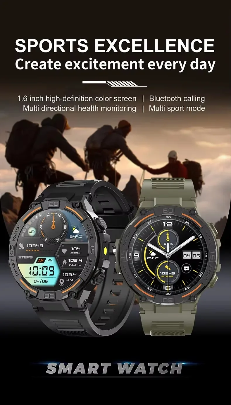 Gaines HW50 Smart Watch 1.6 Large Screen Bluetooth Calling LED Light Lamp AI Voice Health Monitoring Men Outdoor Sports Smartwat