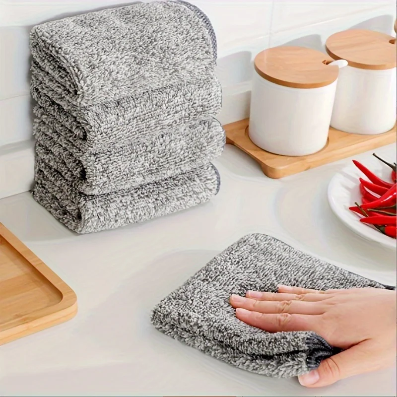 

10/High Absorbency Cleaning Cloth,Thick and Fast Drying Tea Towel with Bamboo Charcoal Fiber,Non-Stick Oil Washable Bowl Cloth