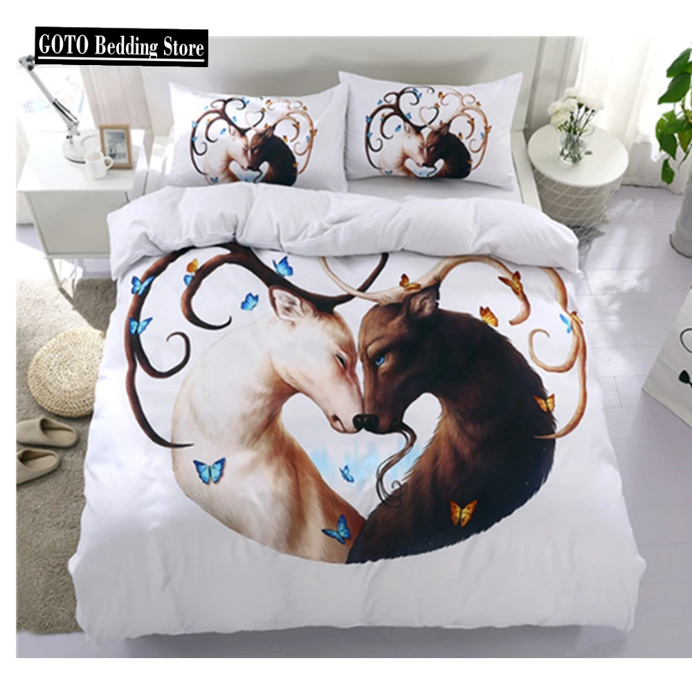 

3d Butterfly Deer Bedding Set Brown+Gray Microfiber Fabric Bedclothes and Bed Sets for Bedroom Decorating Home Textiles Lovers