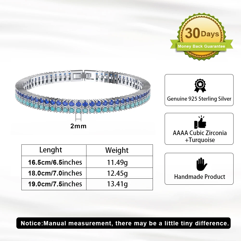 Imagem -02 - Pulseira de Tênis de Prata Esterlina para Mulheres Fileiras cz Azul e Corrente Turquesa Jóias de Casamento de Luxo Sb160 2.0 mm