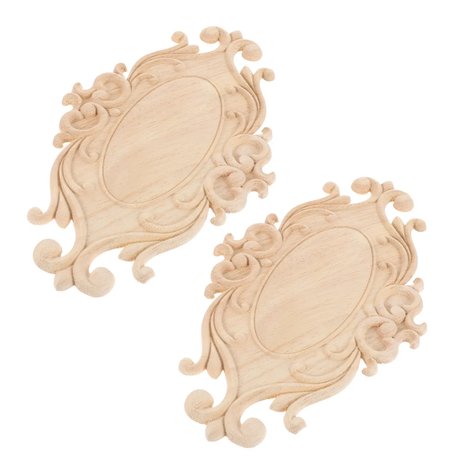 

2Pcs Wood Carved Onlay Decorative Home Furniture Appliques DIY Cabinet Door Carving Decal Wooden Frame Unpainted Applique