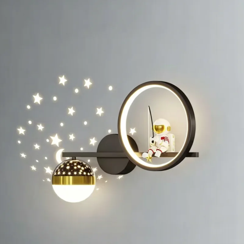 Astronaut LED Wall Lamp 3 Color Switchable Star Projection Night Light Sconce W/ Starry Sky Decor For Kids Bedroom Living Room