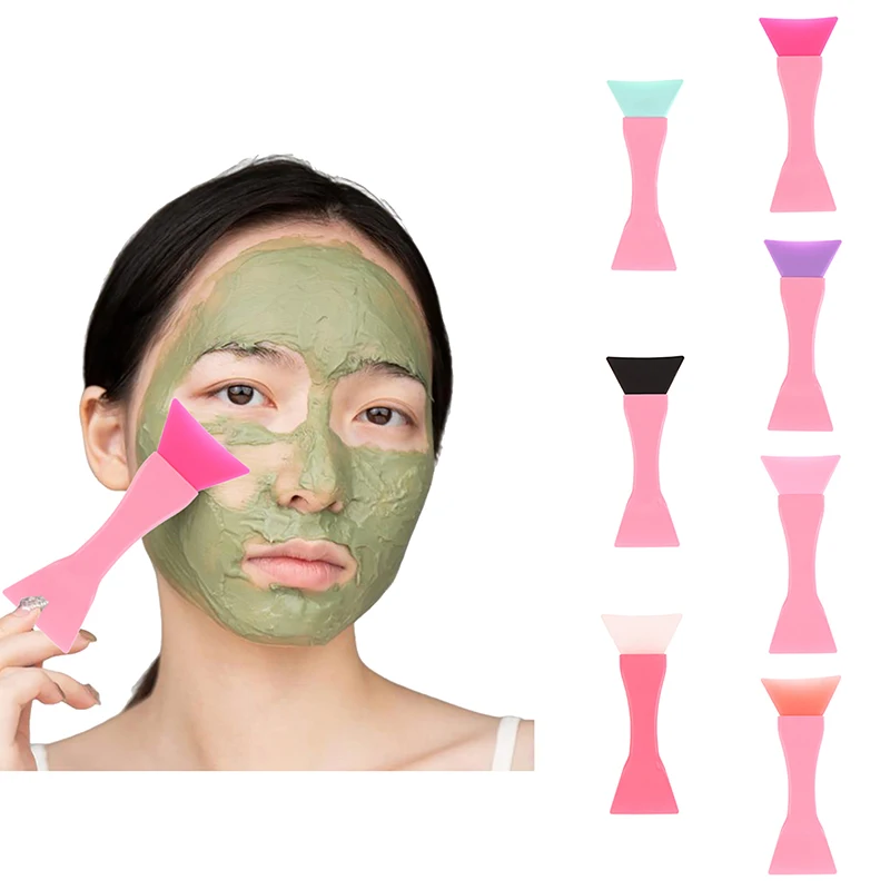 1 Stuks Tweekoppige Siliconen Gezichtsmasker Borstel Roze Handvat Zachte Borstelkop Modderfolie Body Suit Borstel Huid Schoon Verzorgingsgereedschap