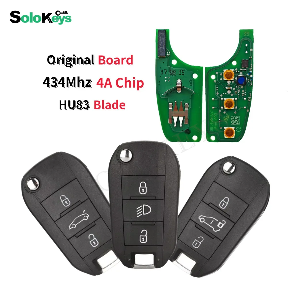 SOLOKEYS Original Board P/N: 9810666677 Flip Remote Key For Peugeot 3008 Expert Citroen 434Mhz FSK 4A Chip 2015DJ2893 With LOGO