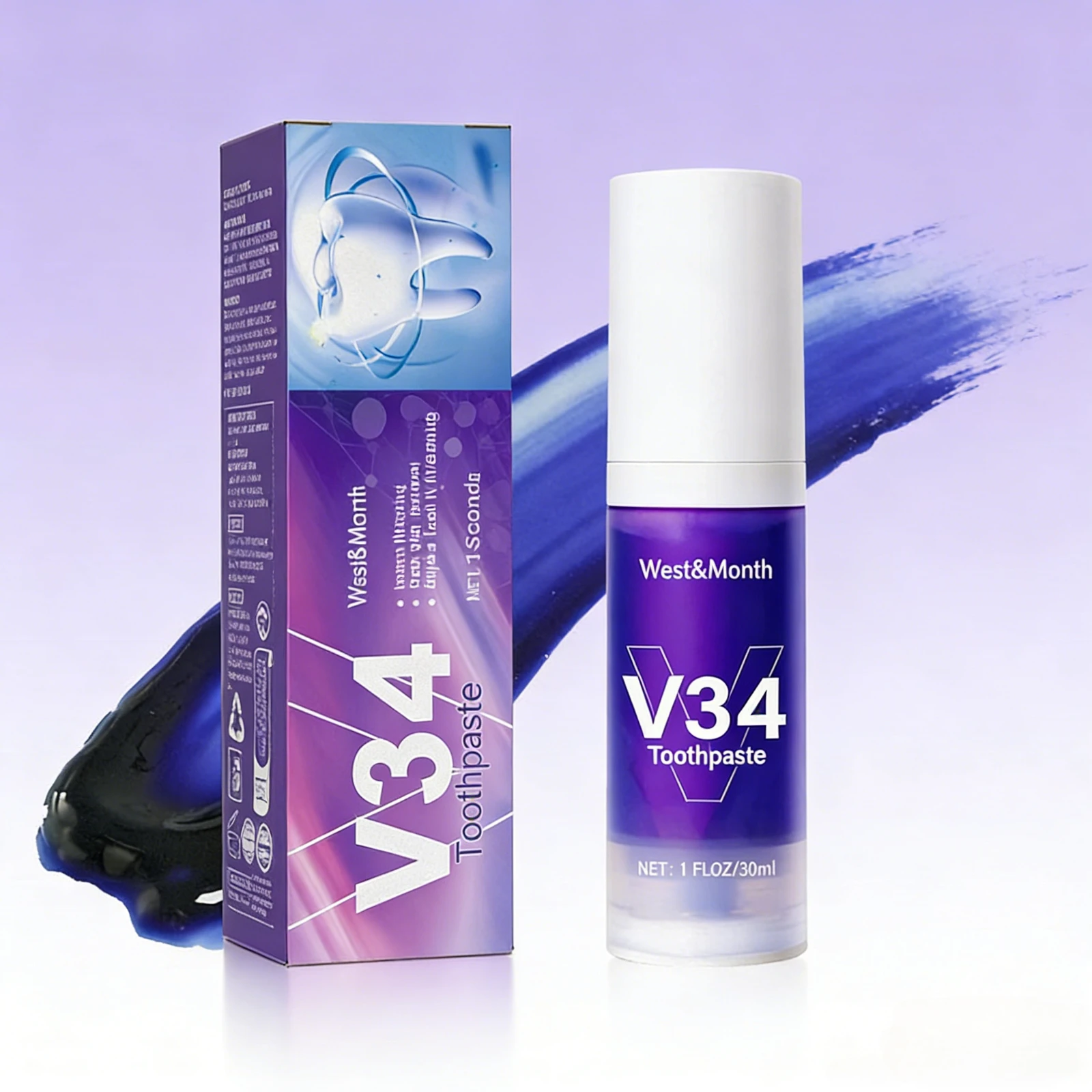 V34 Purple Toothpaste Cleaning Mousse Cleans Teeth, Protects Gums, Freshens Breath Oral Care Pump-Style Toothpaste