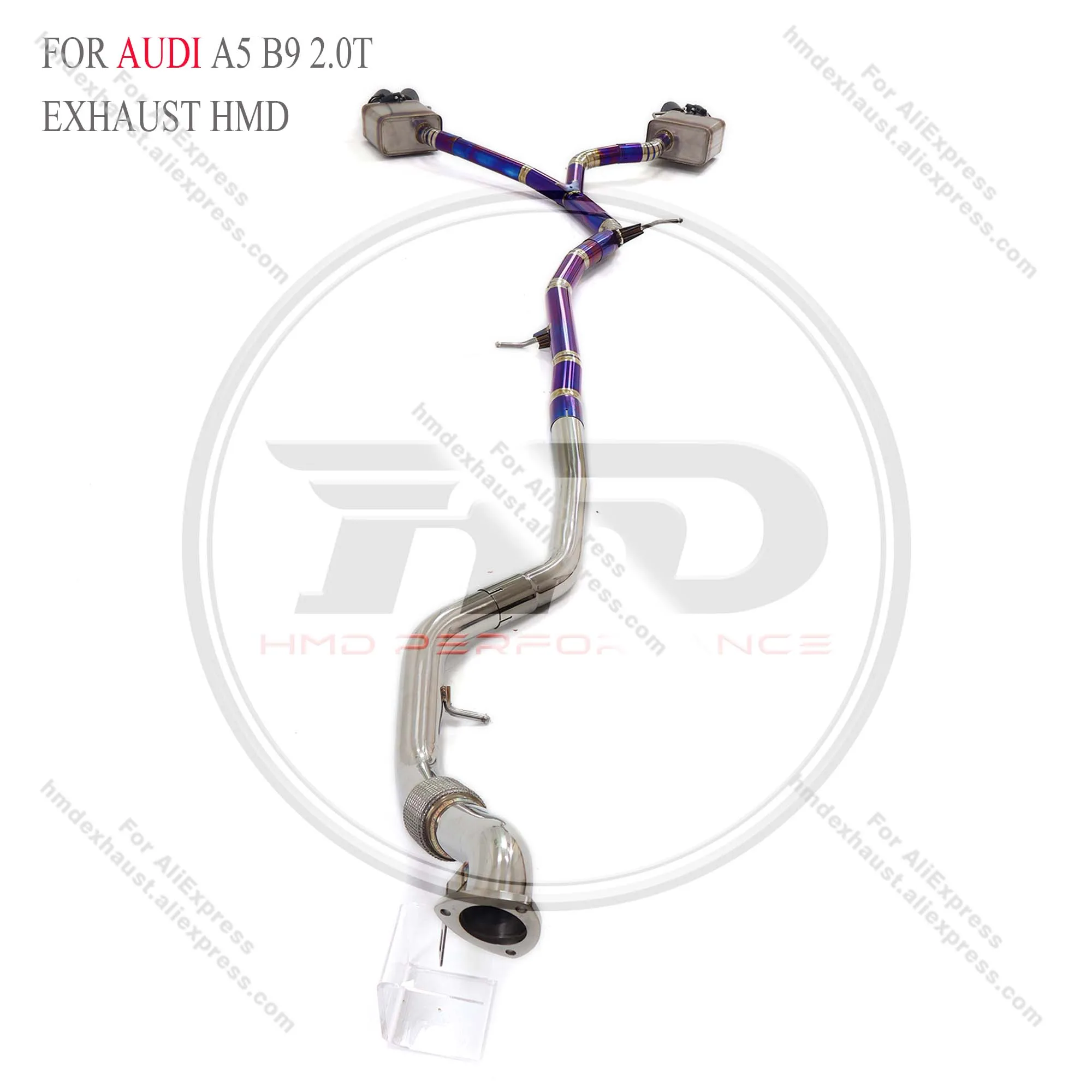 HMD Titanium Exhaust System Sport Resonated Catback for AUDI A5 B9 2.0T 2017+ Resonant tube Muffler With Valve