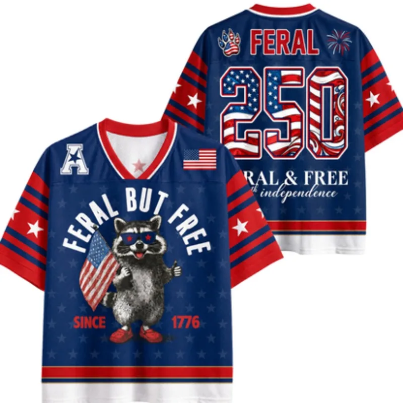 

Children, Men, Women Parent Child Couple Fun Raccoon 250th Anniversary USA Jersey Independence Day Theme Loose Short Sleeves