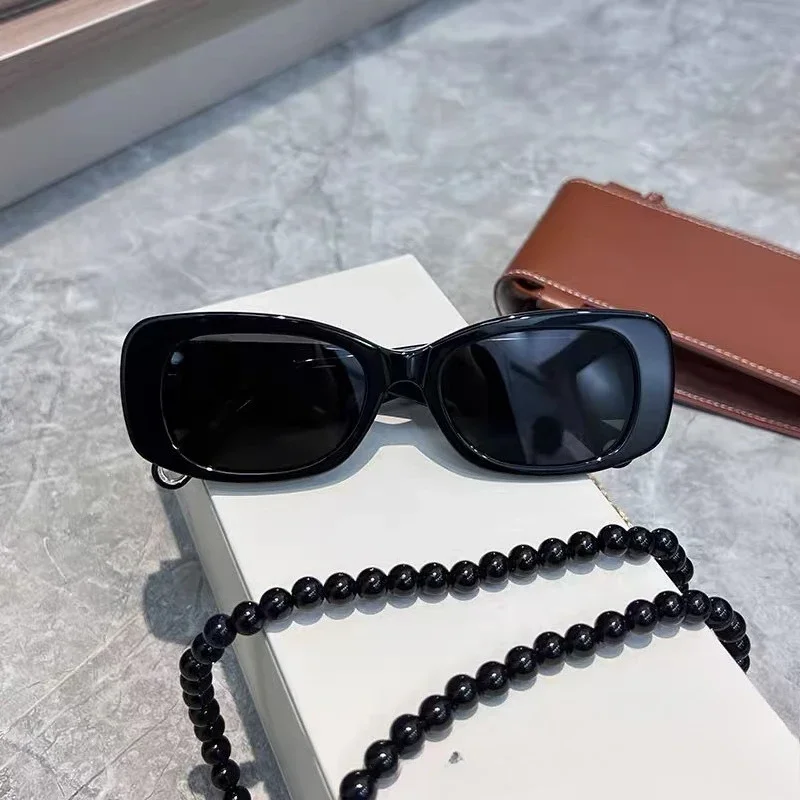 

Trendy Retro Brown Sunglasses Women Beaded Chain Polarized Fishing Glasses Fashion Sun Eyewear