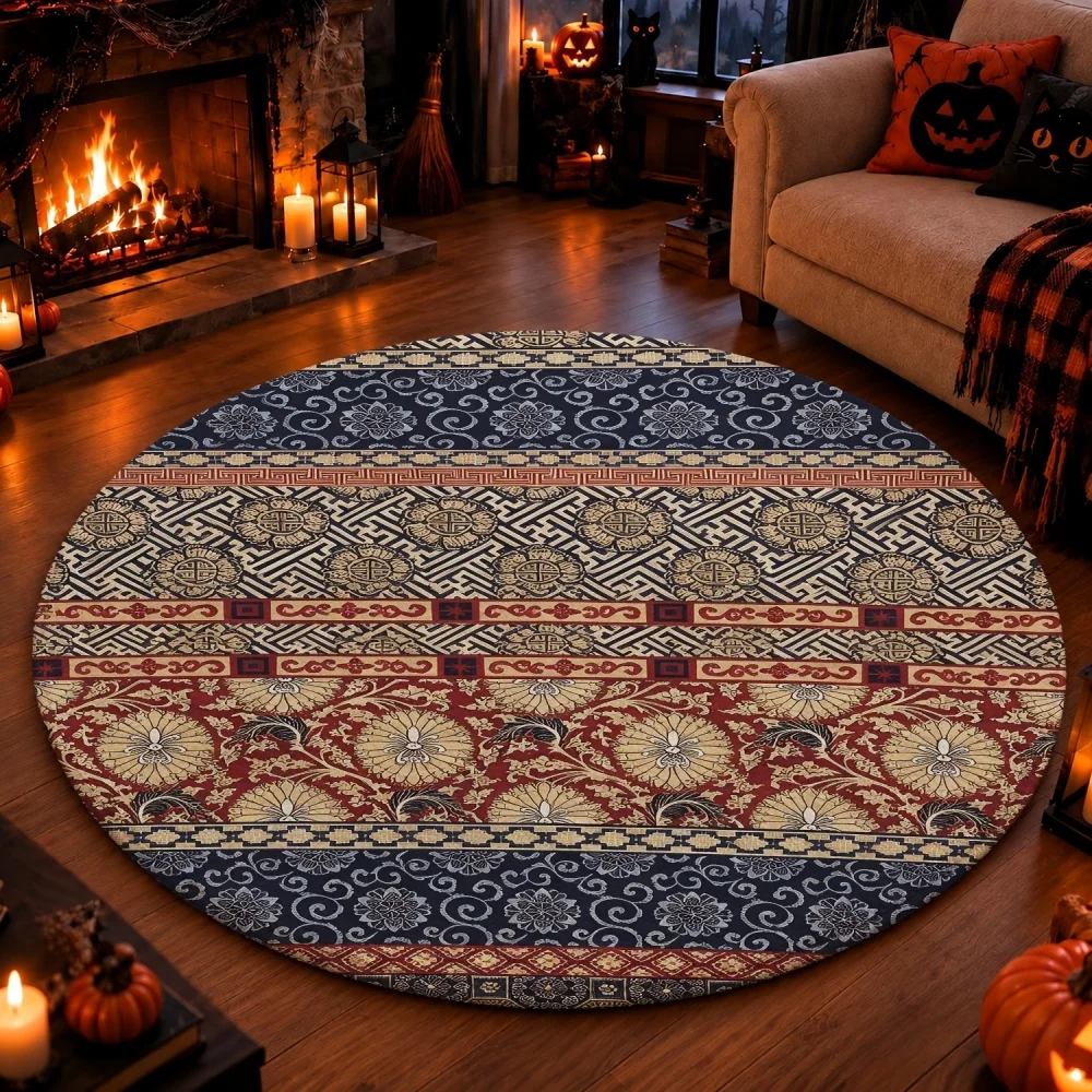 Round Gothic Halloween Pumpkin Area Rug for Bedroom Flat Printed Orange Black Carpet Ghost  Floor Mat for Kitchen Living Room