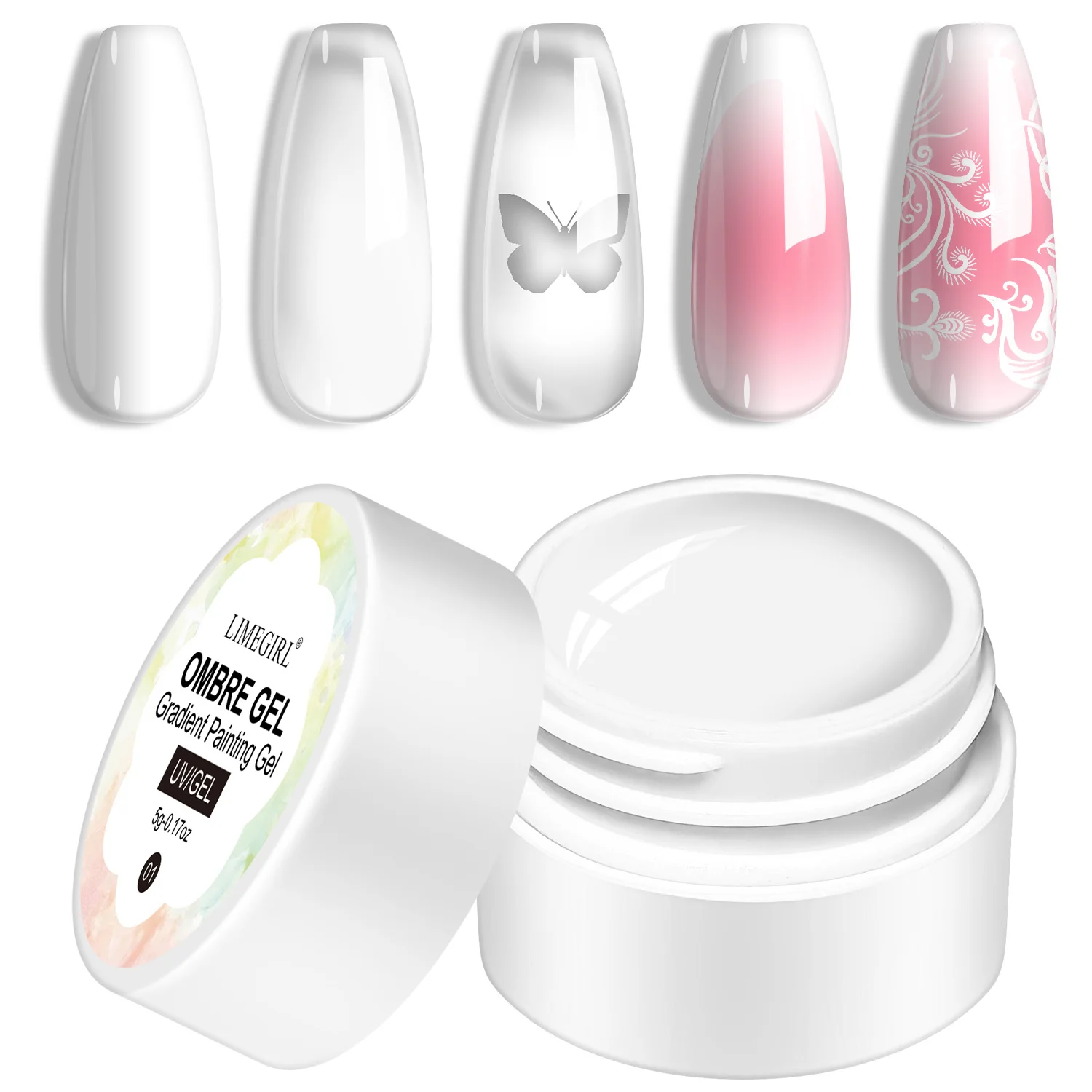 

LIMEGIRL Gradient Painting Gel for DIY Nail Art Design 16 Colors Ombre Gel Nail Polish for Salon DIY Home 5g Solid Nails Art Gel
