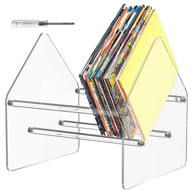 Record Stand Holder Record Shelf Wall Mount CDs Display Rack Acrylic Organizer Stand For Magazines Desktop File Organizer Rack