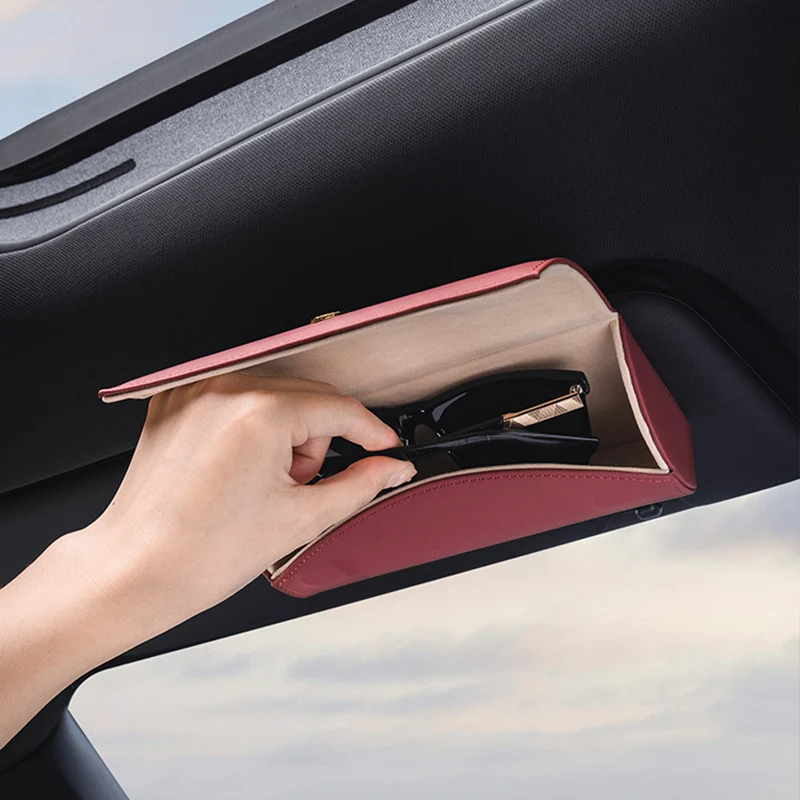 Car Glasses Case PU Leather Sun Visor Sunglasses Holder Luxury Glasses Clip Card Ticket Box For Porsche Cayenne Macan Panamera