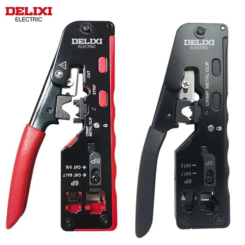 DELIXI ELECTRIC Network Plier，Universal Crimping Tool CAT5 CAT6 CAT7 RJ45 Pass Through All In One EZCrimp Tool For Rj11 R12 RJ45