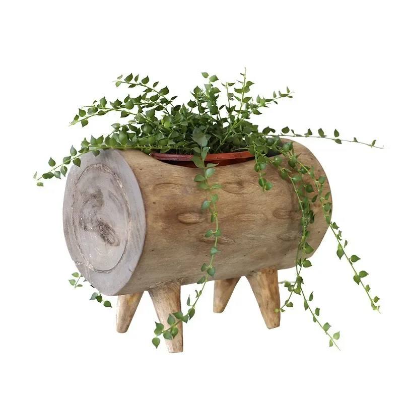 

Solid wood vase ornament, small fresh flower insert, retro and old flower utensils, living room dining table simple decoration