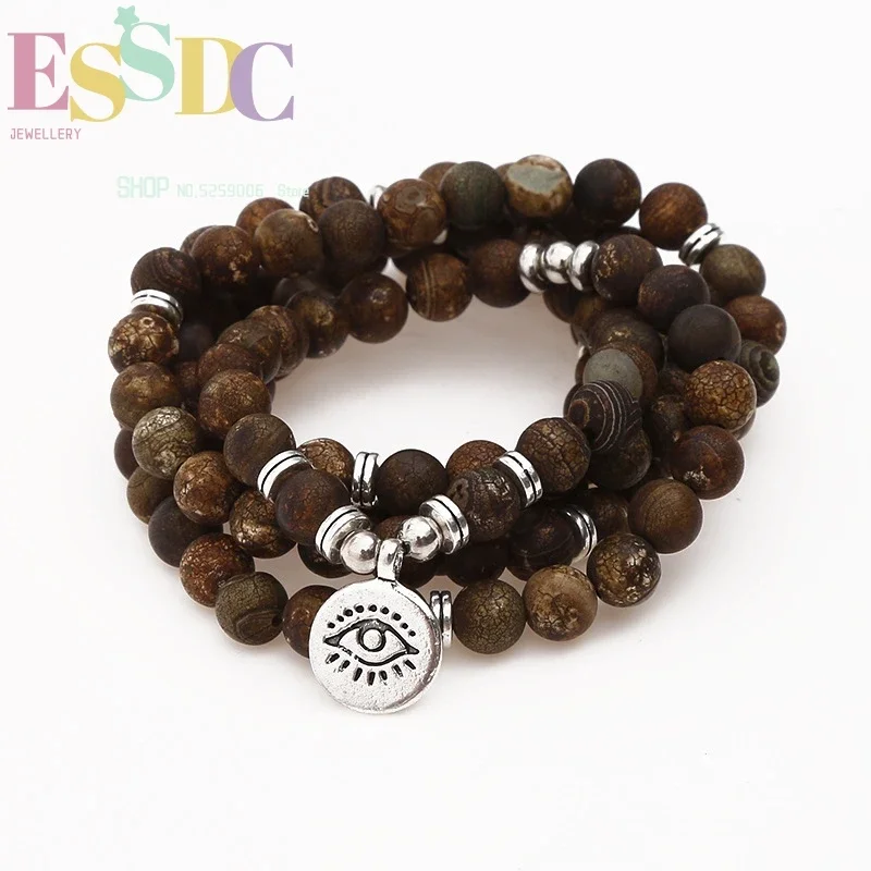 

Natural Retro Onyx 108 Mala Third Eye Pedant or Necklace Energy Yoga Bracelet Fashion Female or Male Jewelry
