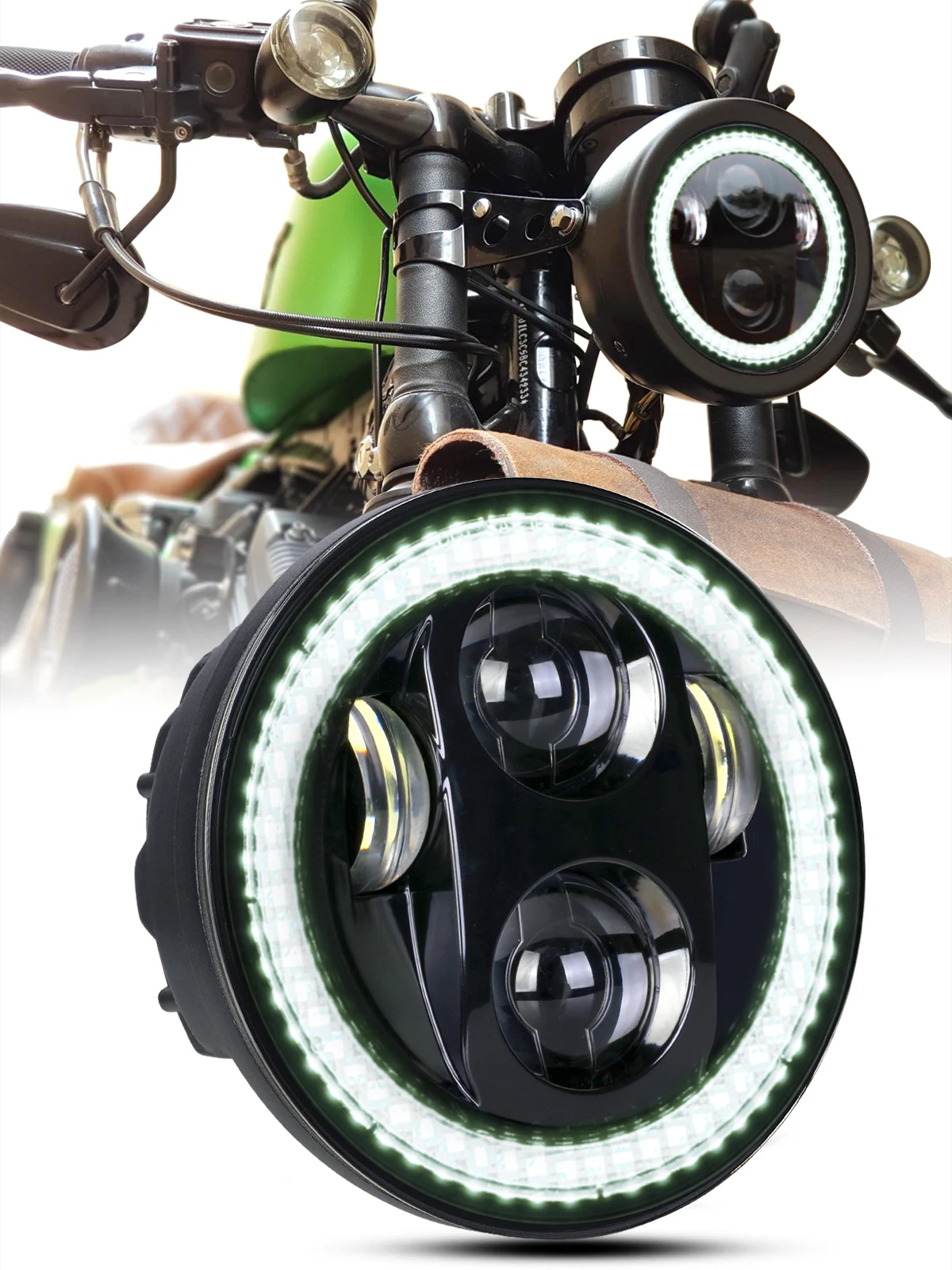 

5.75 inch 5-3/4" Round Headlight Motorcycle Smoke Halo WHITE DRL Compatible with 883 48 72 XG500 XG750 Wide Glide Indian Scout