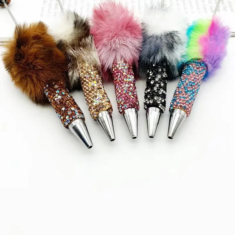 25pcs Leopard Plush Beadable Pens Plastic Beadable Pens for Students Teacher Luxury Pen Cute Stationery School Office Supplies