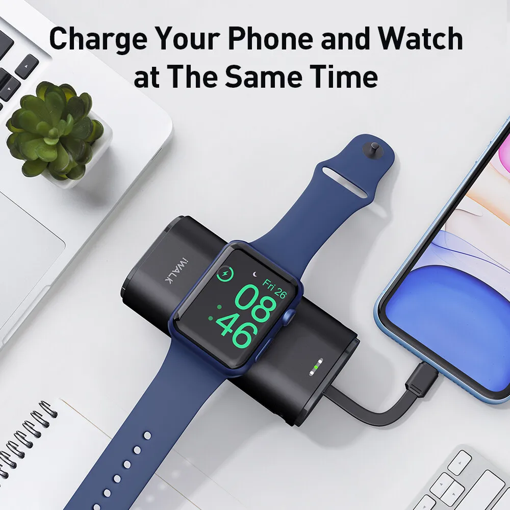 iwalk portable power bank is suitable for Apple Watch mobile power bank magnetic charging with cable lightning interface