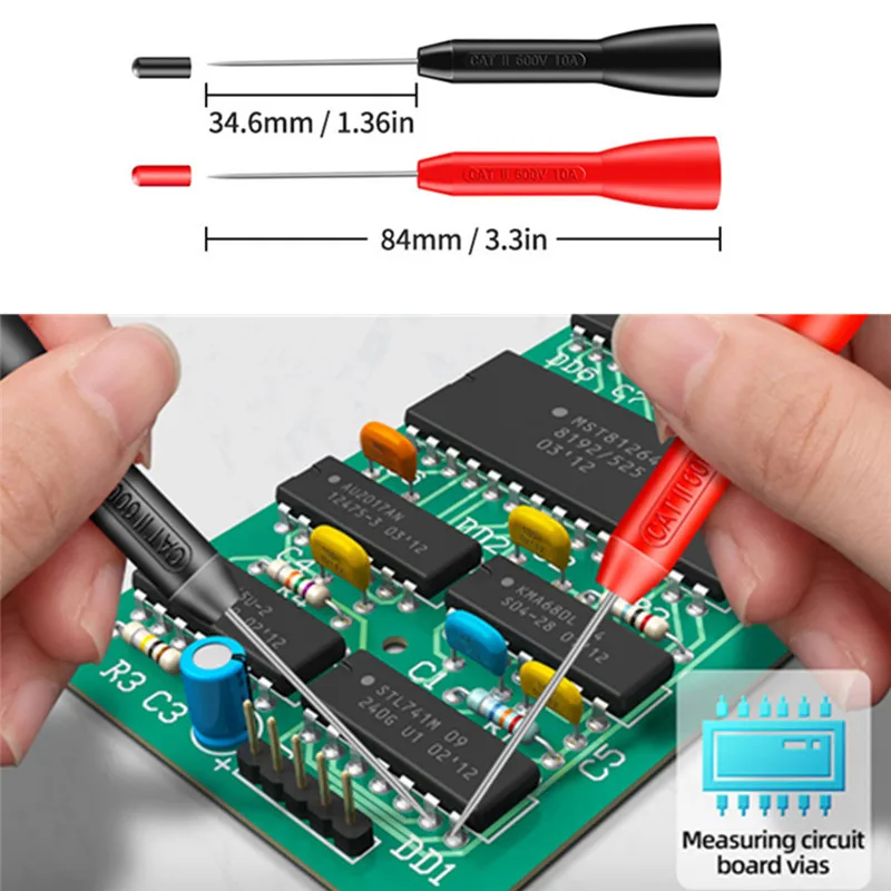 2PCS Multimeter Test Probes Insulated Piercing Needle 600V For 2mm Test Lead Multimeter Test Probes Non Destructive Probe Tools