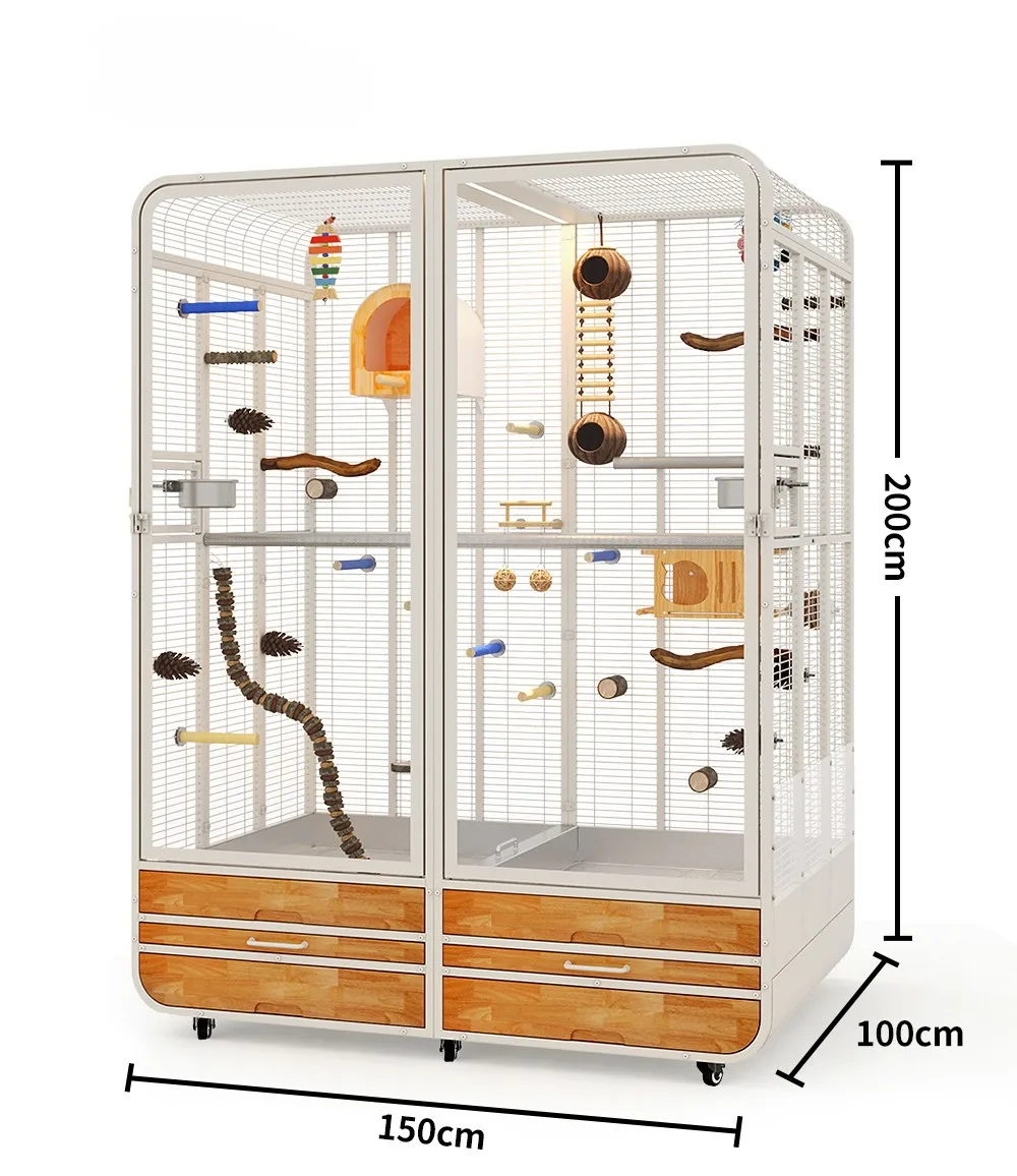 Heavy Duty Luxury Extra Large 2m Bird Cage with Panoramic Double Tempered Glass Door Eco-Friendly Carrier for Parrots