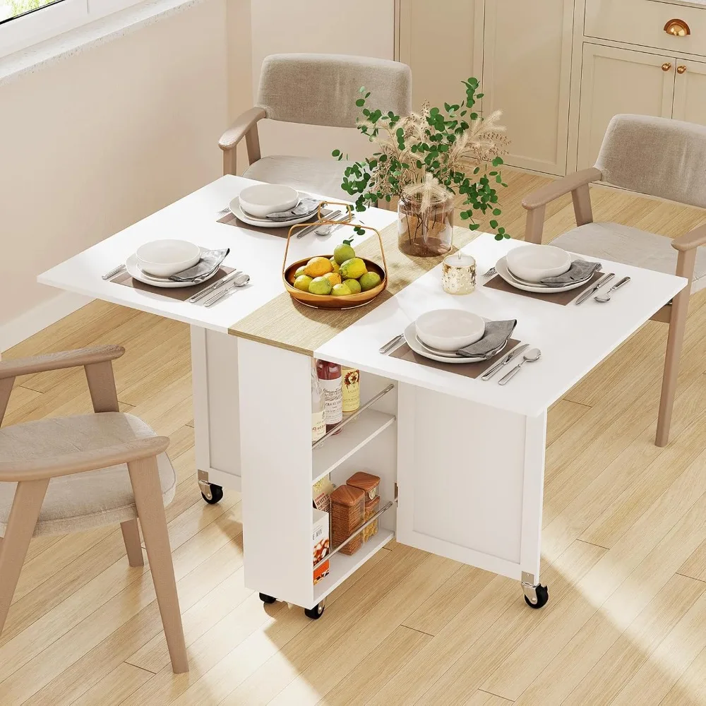 

Folding Dining Table with 6 Wheels, Folding Dining Table with Two Layers of Storage Space, Customizable