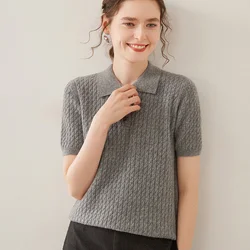 Hot Sale 100% Cashmere Women's Sweaters And Pullovers Autumn Female POLO Collar Clothing Short SLeeve Soft Jumper Tops Spring
