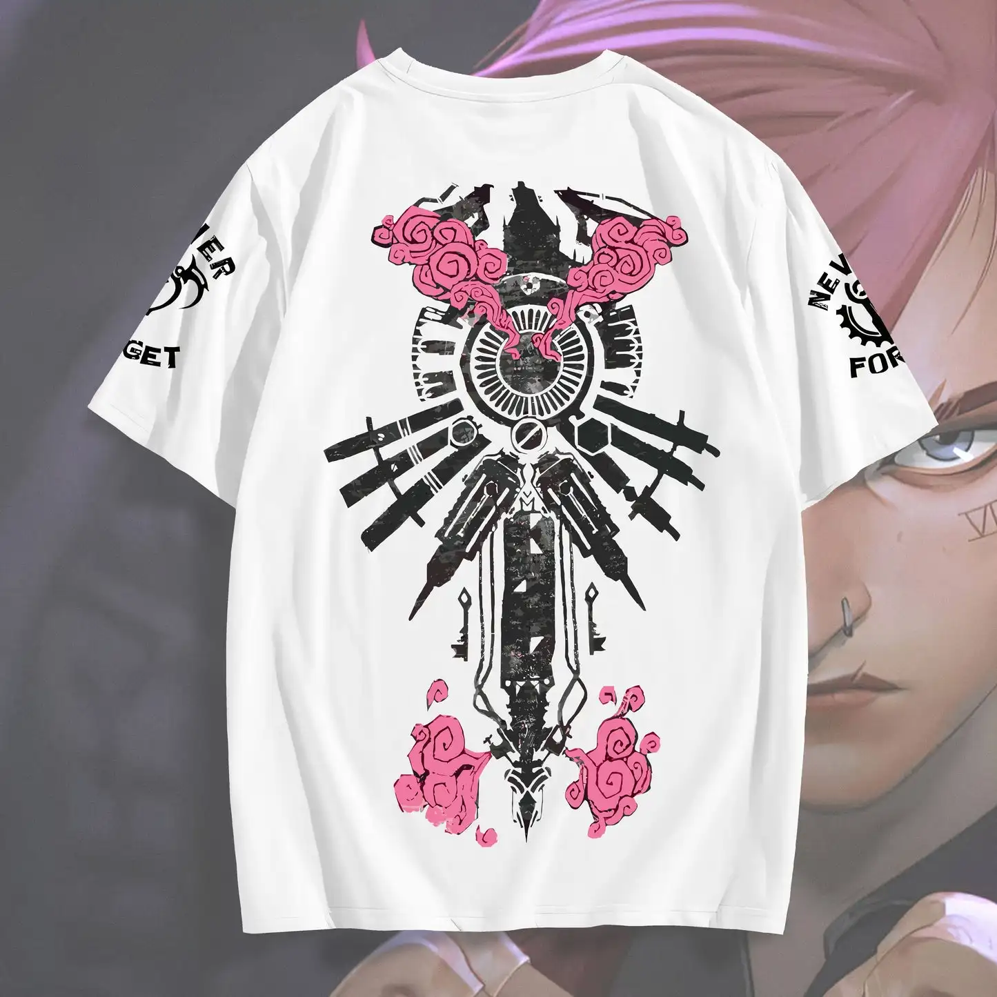 Arcane Zaunite Double Sided Print T Shirt Men Oversized Tee Front Letter Logo Back Steampunk Graphic Sleeve Print Streetwear Top