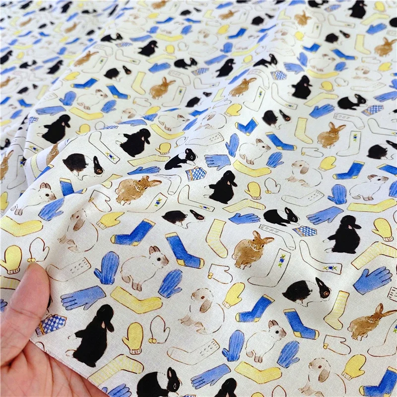 

Хлопчатобумажная ткань, 100% по метрам, с принтом кролика для детей, платье, сумка, сделай сам, мультяшный материал, хлопчатобумажная ткань