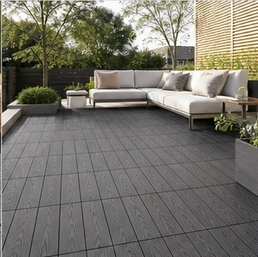 Interlocking Plastic Decking Tiles 30x30cm Embossed Waterproof Outdoor Flooring for Patio Balcony Garden Poolside Yard Anti-Slip