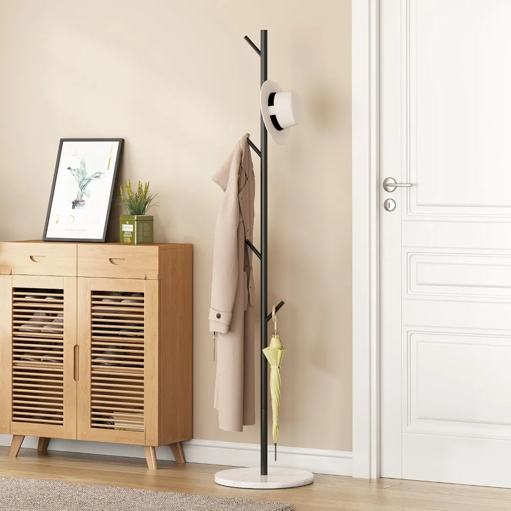 

Black Coat Rack Freestanding, Metal Coat Tree with Marble Base, Coat Rack Stand with 8 Hooks